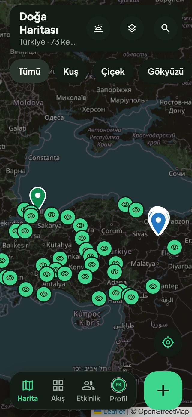 Doğa Haritası uygulaması: harita ekranı